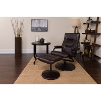 Flash Furniture Contemporary Brown Leather Recliner and Ottoman with Leather Wrapped Base BT-7862-BN-GG